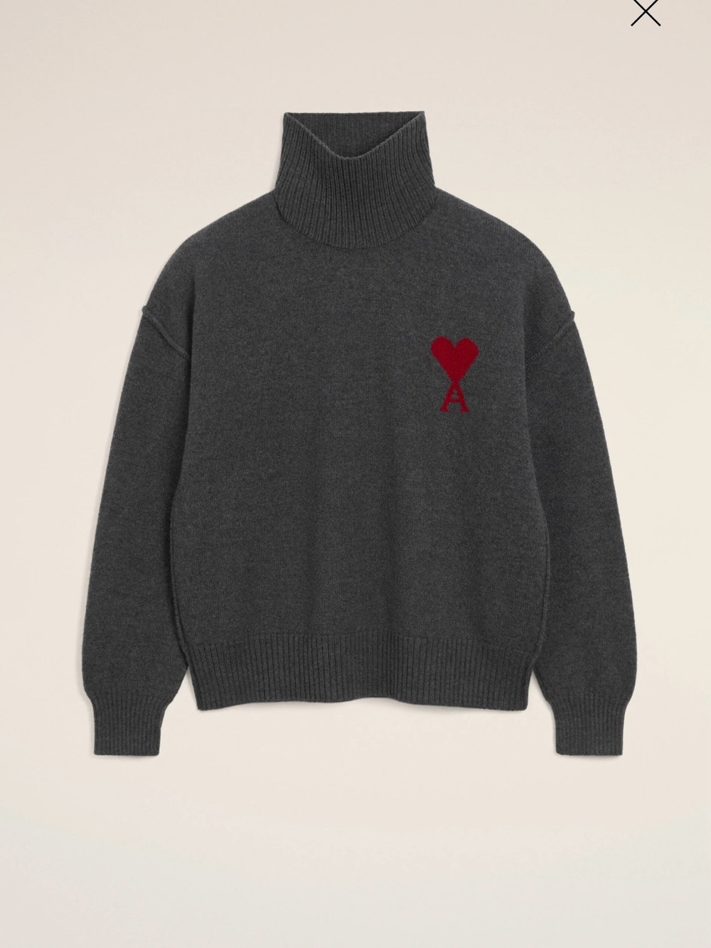 Ami Alexandre Mattiussi Charcoal Turtleneck Sweater with Red Heart Logo